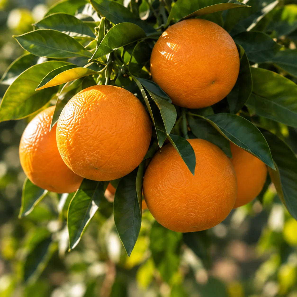 Ripe oranges on a leafy branch — illustrative image